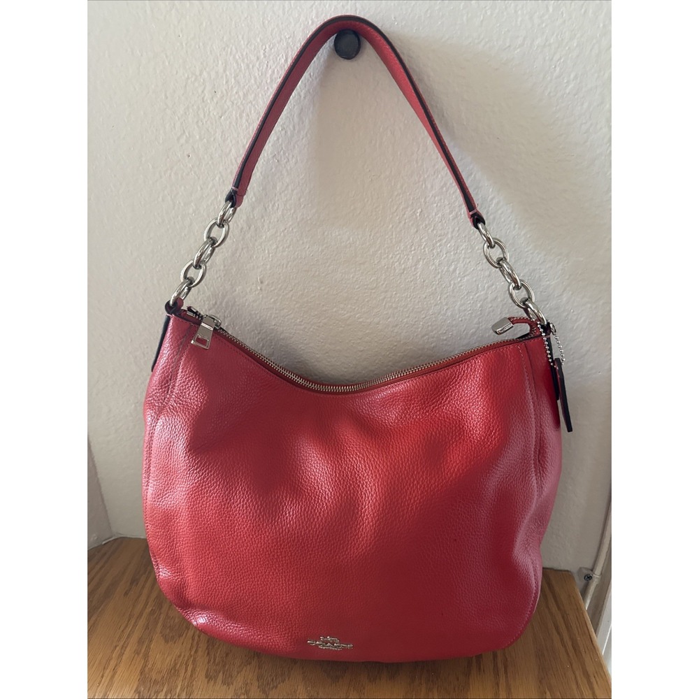 Coach Elle Hobo Bag Medium Red Pebbled Leather Shoulder Bag F31399 Hang Tag